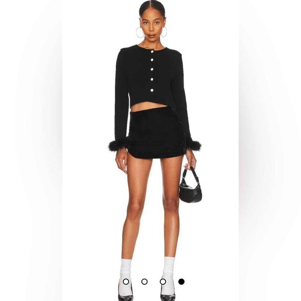 NWT Free People Annalise Velvet Mini Skirt Black Unlined Notched Hem Size 2 0431